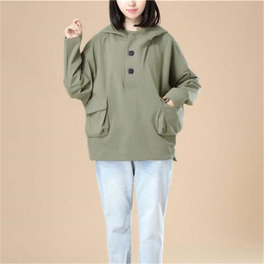 Leisure Women Autumn Long Sleeves Army Green Hoodie Shirt