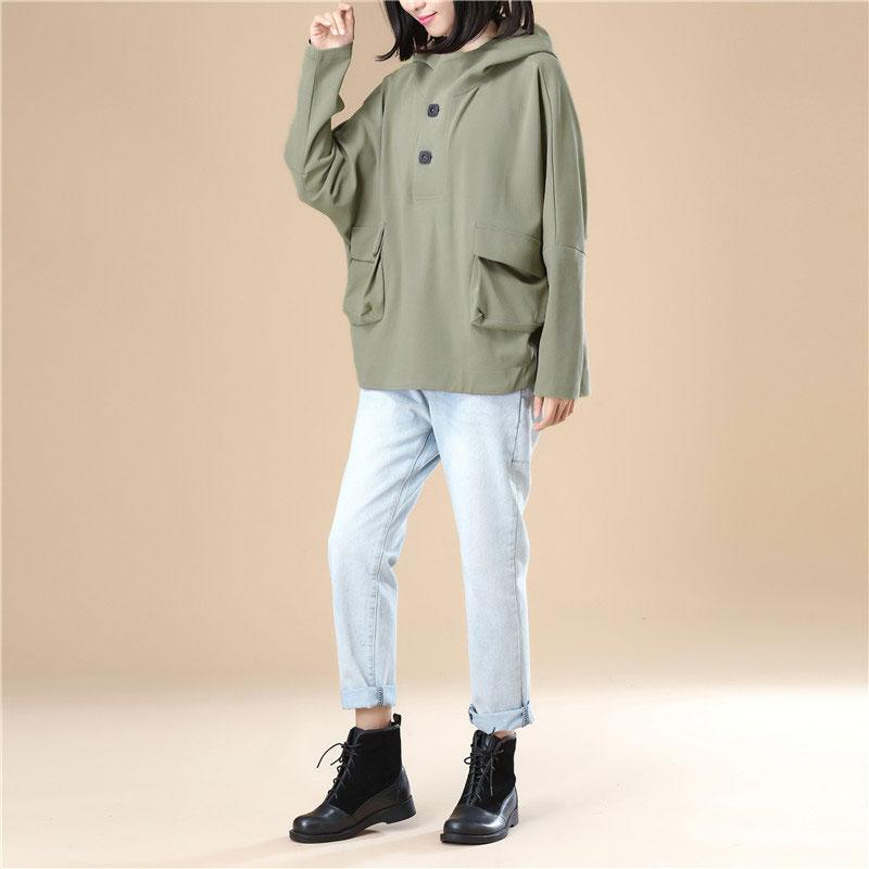 Leisure Women Autumn Long Sleeves Army Green Hoodie Shirt