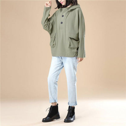 Leisure Women Autumn Long Sleeves Army Green Hoodie Shirt