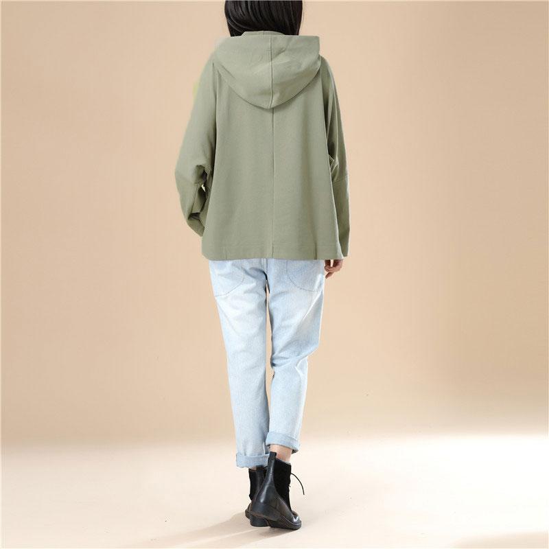 Leisure Women Autumn Long Sleeves Army Green Hoodie Shirt