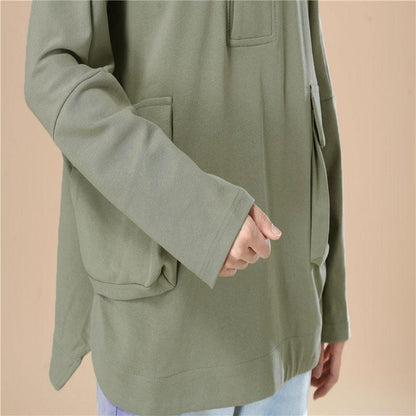 Leisure Women Autumn Long Sleeves Army Green Hoodie Shirt