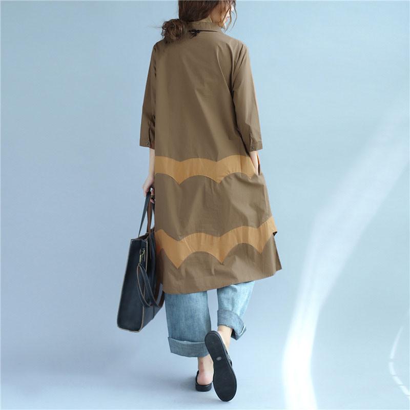 Women Vintage Casual Splicing Summer Irregular Coffee Shirt