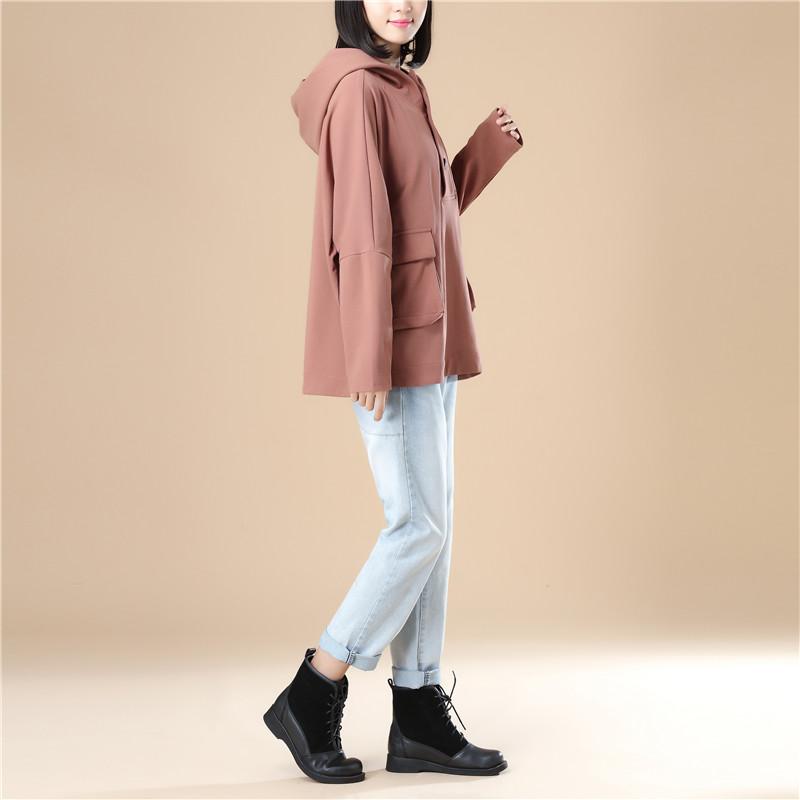 Leisure Women Autumn Long Sleeves Khaki Hoodie Shirt