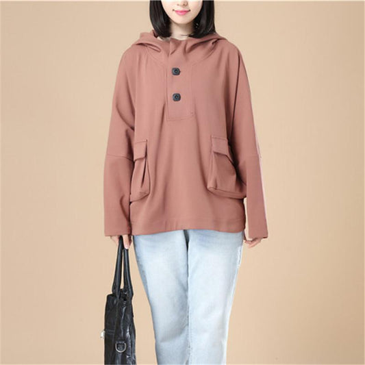 Leisure Women Autumn Long Sleeves Khaki Hoodie Shirt