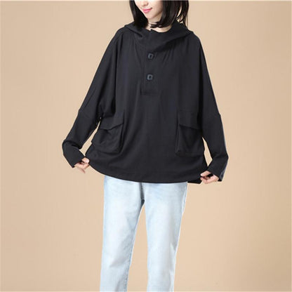 Leisure Women Autumn Long Sleeves Black Hoodie Shirt