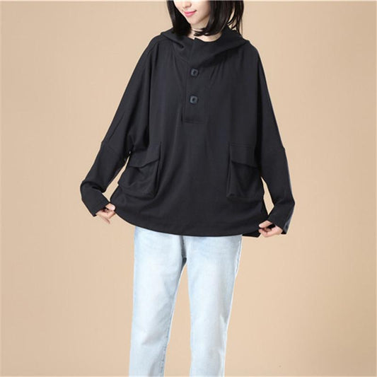 Leisure Women Autumn Long Sleeves Black Hoodie Shirt