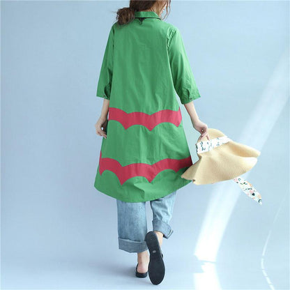 Women Vintage Casual Splicing Summer Irregular Green Shirt