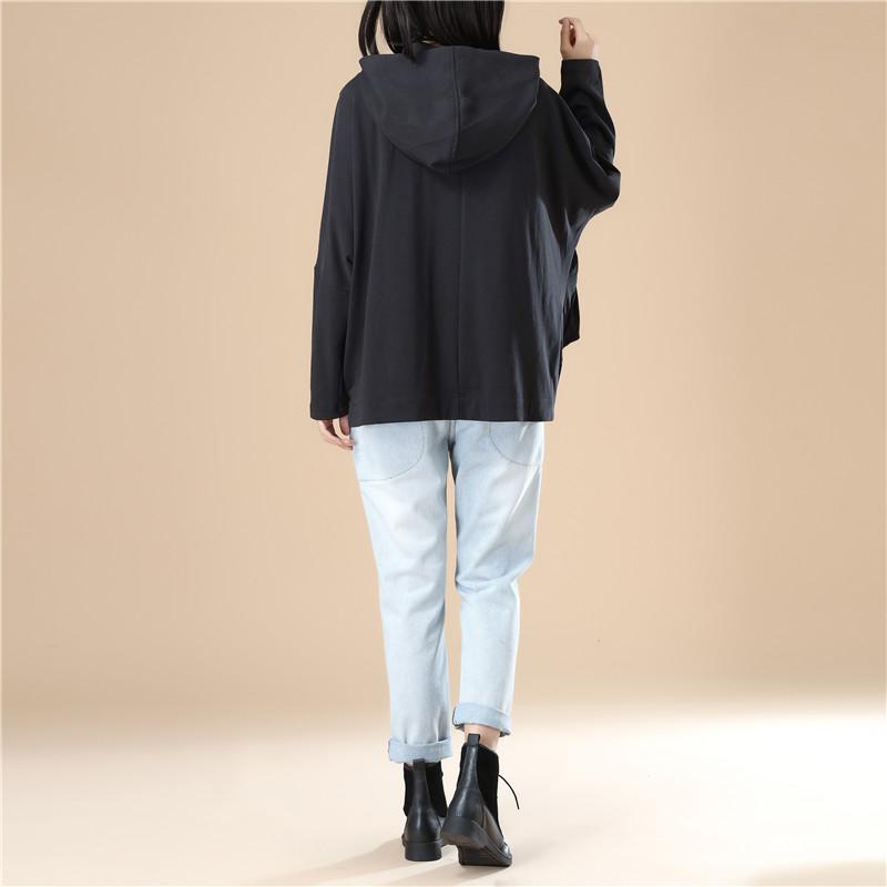 Leisure Women Autumn Long Sleeves Black Hoodie Shirt