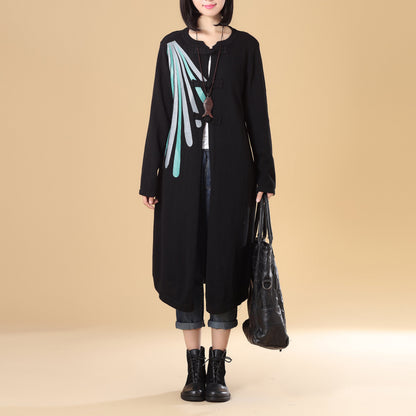Women Patchwork Printing Cardigan Knitted Sweater Coat