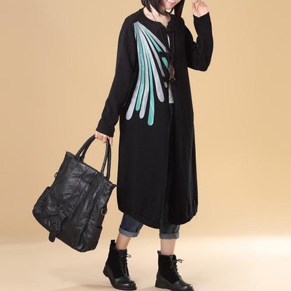 Women Patchwork Printing Cardigan Knitted Sweater Coat