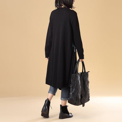 Women Patchwork Printing Cardigan Knitted Sweater Coat