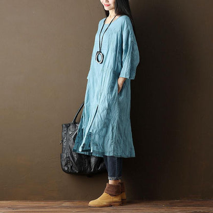 Embroidered Cotton Women Casual Blue Dress