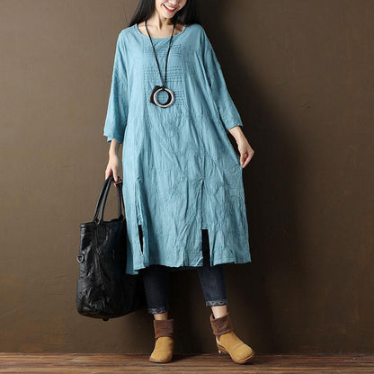 Embroidered Cotton Women Casual Blue Dress