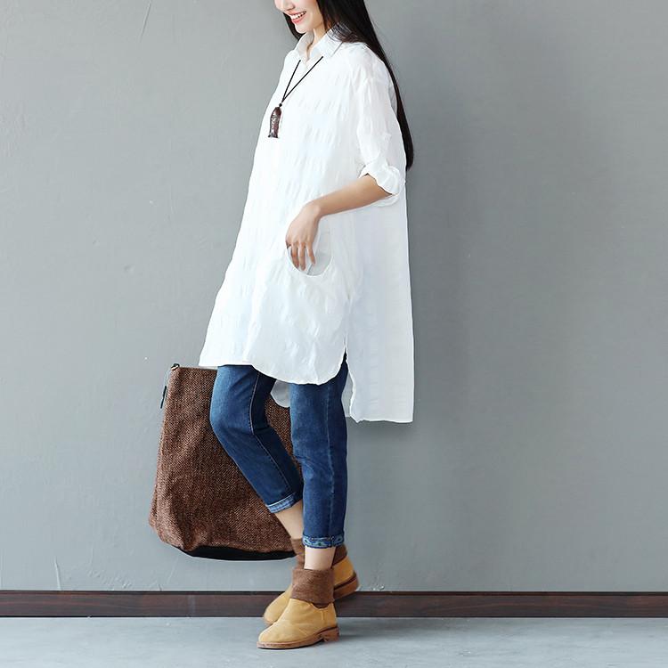 Spring Women Cotton Linen Loose White Shirt