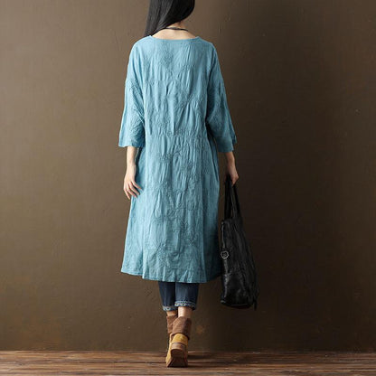 Embroidered Cotton Women Casual Blue Dress