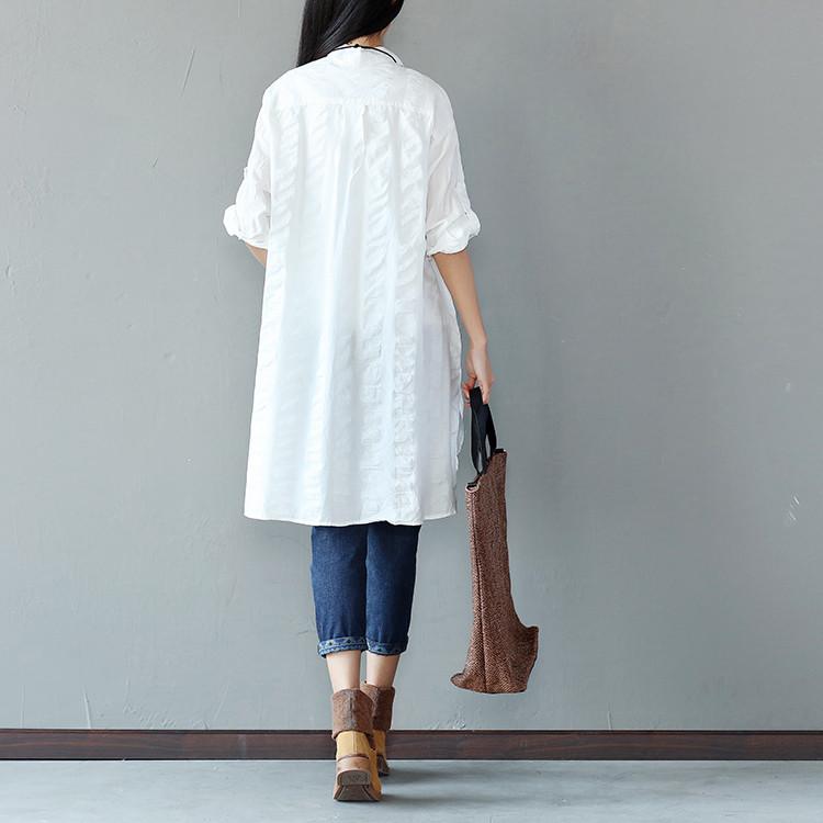 Spring Women Cotton Linen Loose White Shirt