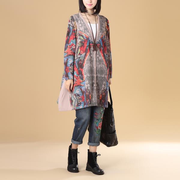 Women Single Breasted Long Sleeve Knitted Printing Sweater