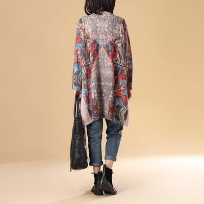 Printing Sweater for Women, Autumn Single Breasted Long Sleeve-Size: US 6-10