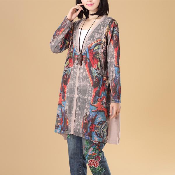 Women Single Breasted Long Sleeve Knitted Printing Sweater