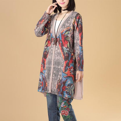 Women Single Breasted Long Sleeve Knitted Printing Sweater