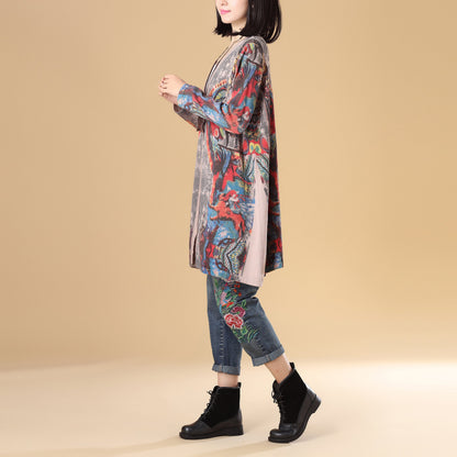 Printing Sweater for Women, Autumn Single Breasted Long Sleeve-Size: US 6-10