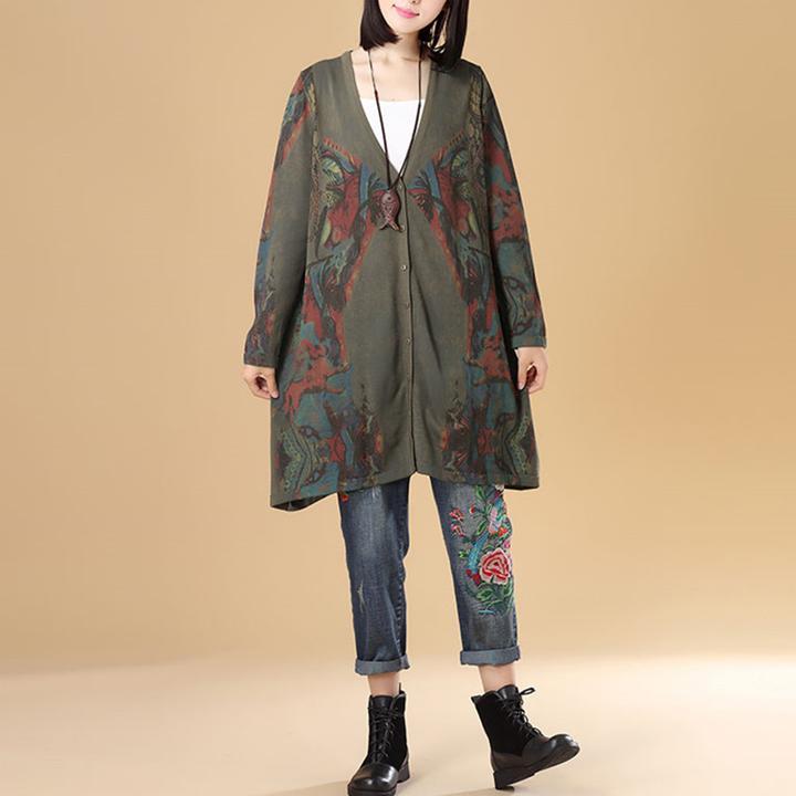 Women Single Breasted Long Sleeve Knitted Printing Sweater