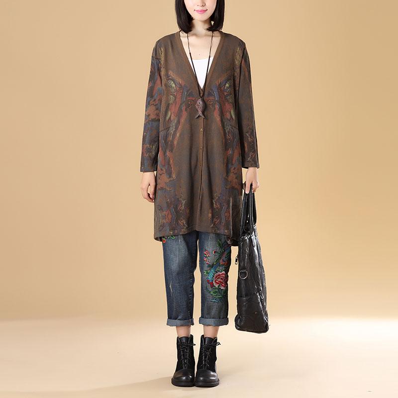 Women Single Breasted Long Sleeve Knitted Printing Sweater