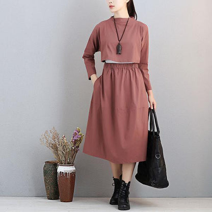 Fashionable Stand Collar Long Sleeve Women Exposed Navel Dress
