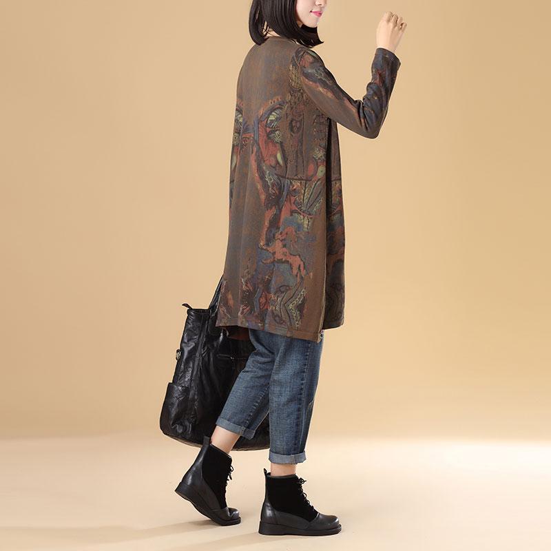 Women Single Breasted Long Sleeve Knitted Printing Sweater