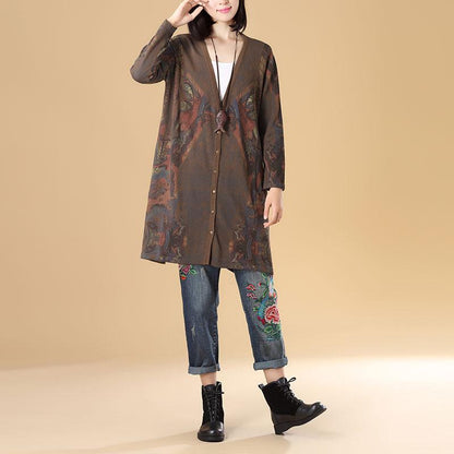 Women Single Breasted Long Sleeve Knitted Printing Sweater