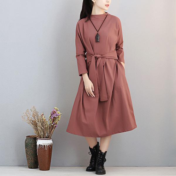Fashionable Stand Collar Long Sleeve Women Exposed Navel Dress