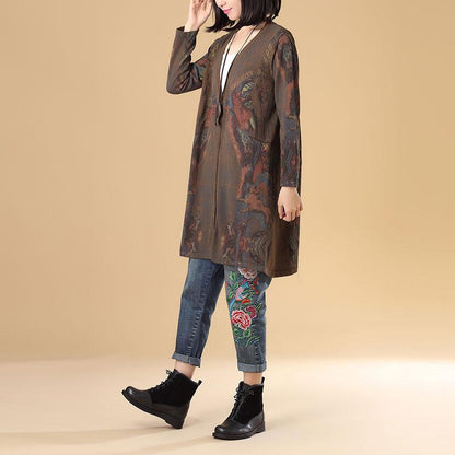 Women Single Breasted Long Sleeve Knitted Printing Sweater