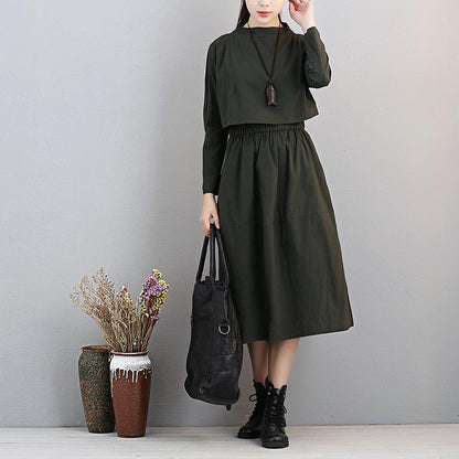 Fashionable Stand Collar Long Sleeve Women Exposed Navel Dress