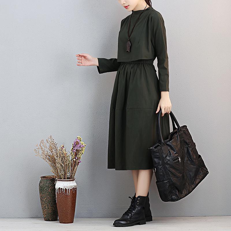 Fashionable Stand Collar Long Sleeve Women Exposed Navel Dress