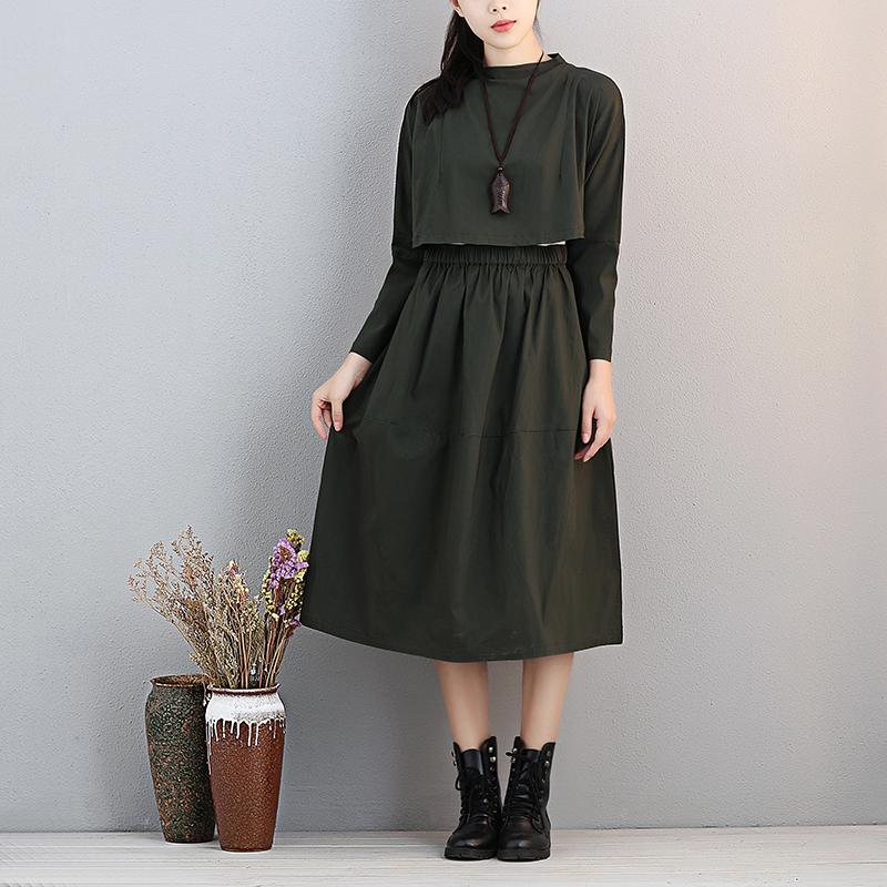 Fashionable Stand Collar Long Sleeve Women Exposed Navel Dress