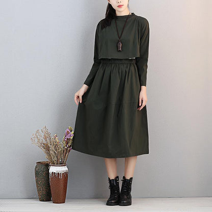 Fashionable Stand Collar Long Sleeve Women Exposed Navel Dress