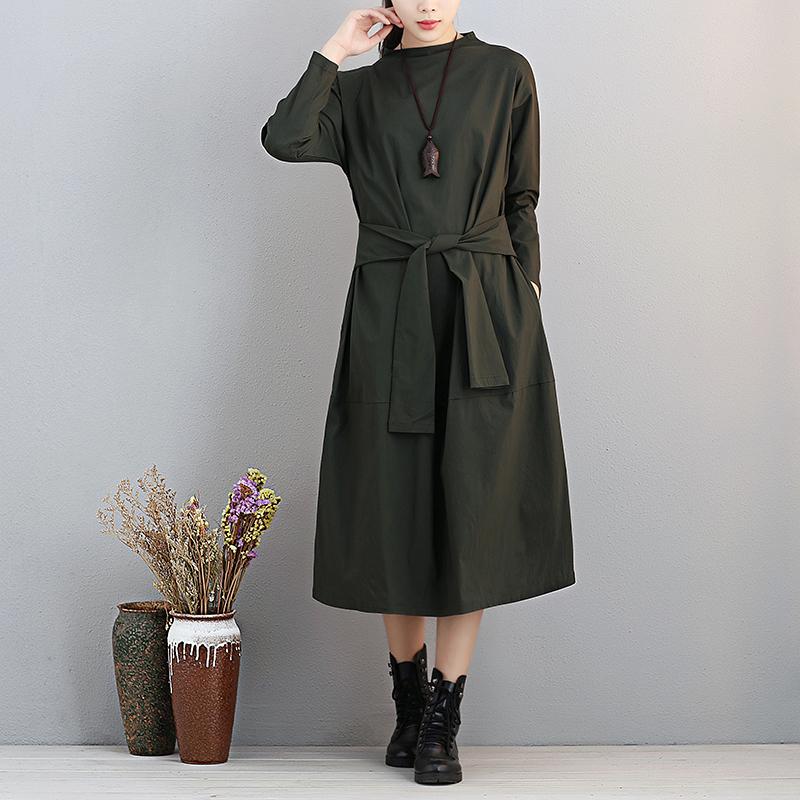 Fashionable Stand Collar Long Sleeve Women Exposed Navel Dress