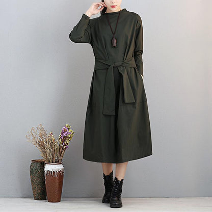 Fashionable Stand Collar Long Sleeve Women Exposed Navel Dress