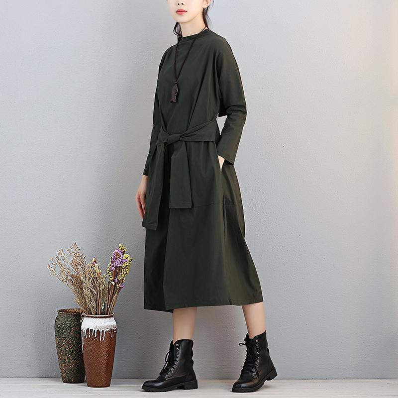 Fashionable Stand Collar Long Sleeve Women Exposed Navel Dress