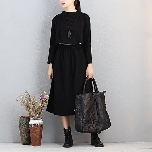 Fashionable Stand Collar Long Sleeve Women Exposed Navel Dress