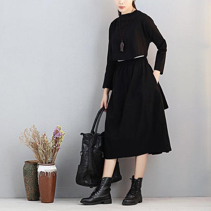 Fashionable Stand Collar Long Sleeve Women Exposed Navel Dress