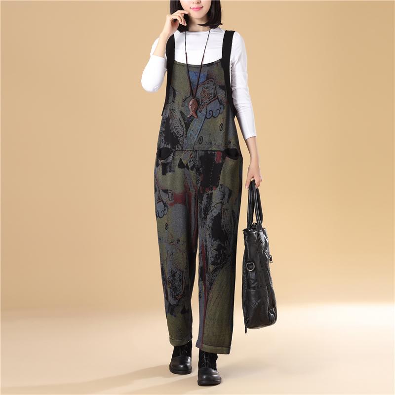 Women Autumn Printing Knitted Sweater Jumpsuit
