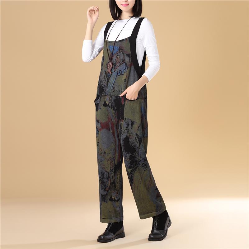 Women Autumn Printing Knitted Sweater Jumpsuit