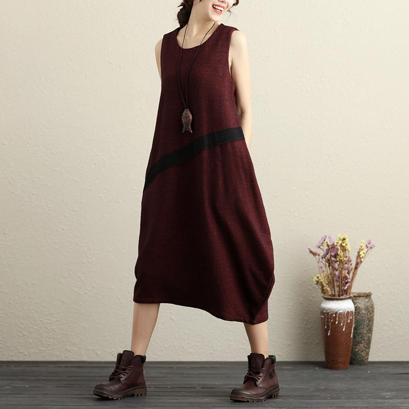Keep Warm Chic Splicing Literature Winter Wine Red Women Twinset