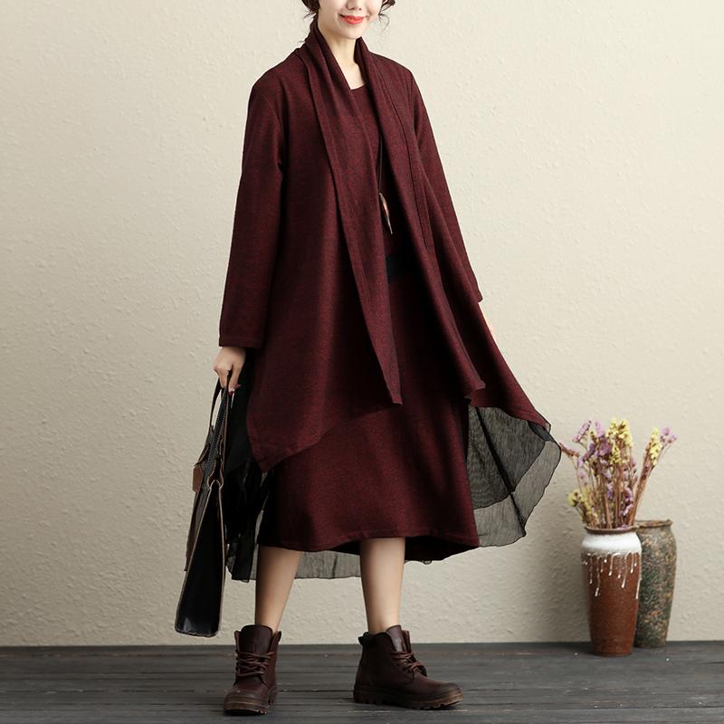 Keep Warm Chic Splicing Literature Winter Wine Red Women Twinset