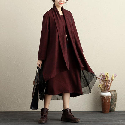 Keep Warm Chic Splicing Literature Winter Wine Red Women Twinset