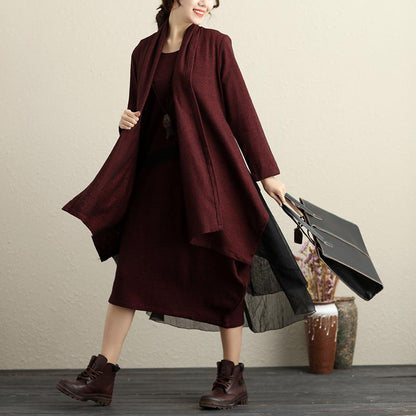 Keep Warm Chic Splicing Literature Winter Wine Red Women Twinset