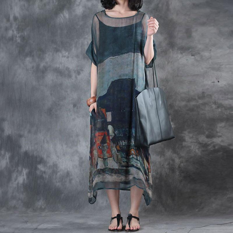 Printing Summer Short Sleeves Round Neck Loose Dress