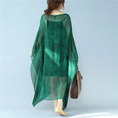 Dyeing Women Loose Casual Summer Silk Thin Green Dress