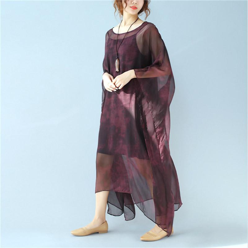 Dyeing Women Loose Casual Summer  Thin Wine Red Dress